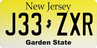 NJ license plate J33ZXR