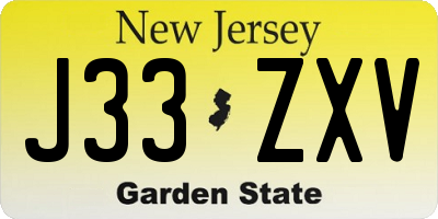 NJ license plate J33ZXV