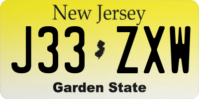 NJ license plate J33ZXW