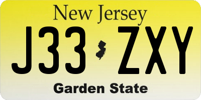 NJ license plate J33ZXY