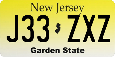NJ license plate J33ZXZ