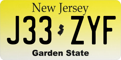 NJ license plate J33ZYF