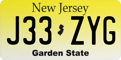 NJ license plate J33ZYG