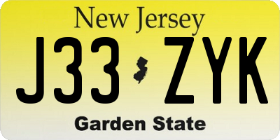 NJ license plate J33ZYK