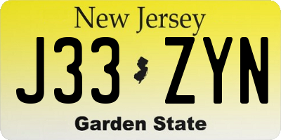 NJ license plate J33ZYN