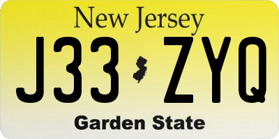 NJ license plate J33ZYQ