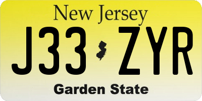 NJ license plate J33ZYR