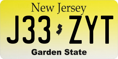 NJ license plate J33ZYT