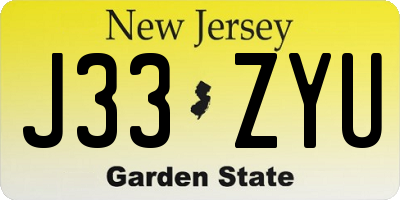 NJ license plate J33ZYU