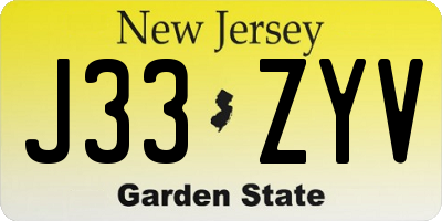NJ license plate J33ZYV