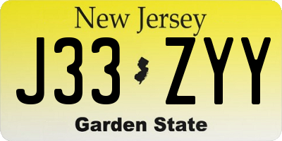 NJ license plate J33ZYY