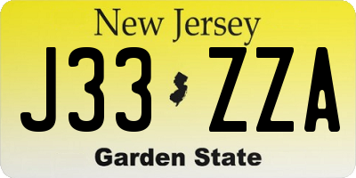 NJ license plate J33ZZA