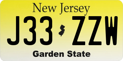 NJ license plate J33ZZW