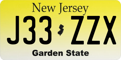 NJ license plate J33ZZX