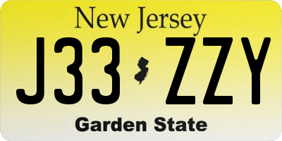 NJ license plate J33ZZY