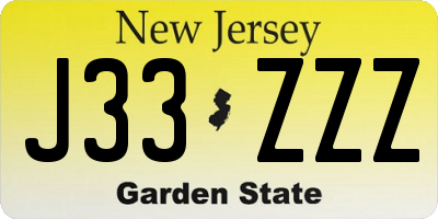 NJ license plate J33ZZZ