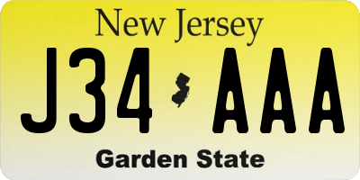 NJ license plate J34AAA