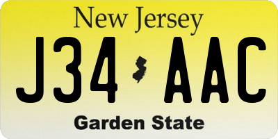 NJ license plate J34AAC
