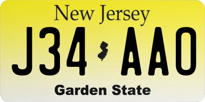 NJ license plate J34AAO