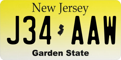 NJ license plate J34AAW