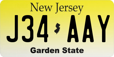 NJ license plate J34AAY