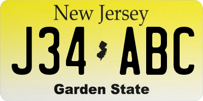 NJ license plate J34ABC