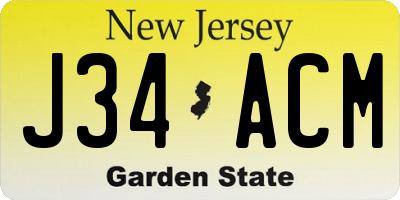 NJ license plate J34ACM