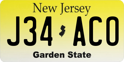 NJ license plate J34ACO