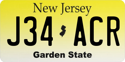 NJ license plate J34ACR