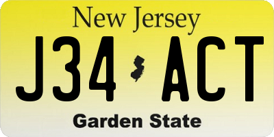 NJ license plate J34ACT