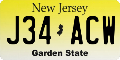 NJ license plate J34ACW