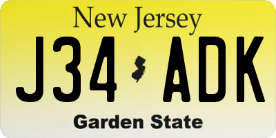 NJ license plate J34ADK