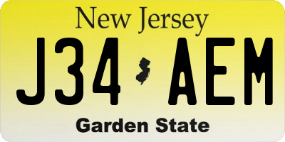 NJ license plate J34AEM