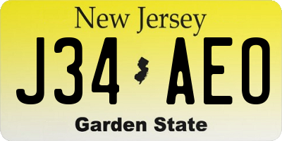 NJ license plate J34AEO