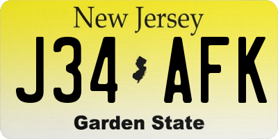 NJ license plate J34AFK