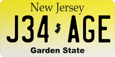 NJ license plate J34AGE