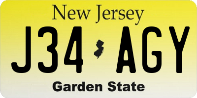 NJ license plate J34AGY