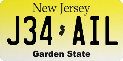 NJ license plate J34AIL