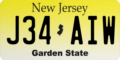 NJ license plate J34AIW