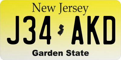 NJ license plate J34AKD