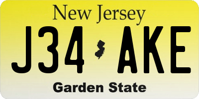NJ license plate J34AKE