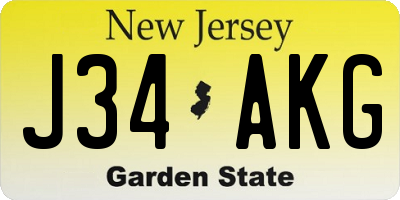 NJ license plate J34AKG