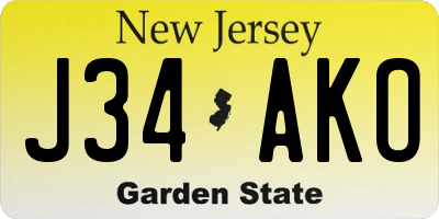 NJ license plate J34AKO