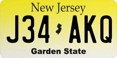 NJ license plate J34AKQ