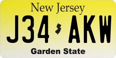 NJ license plate J34AKW