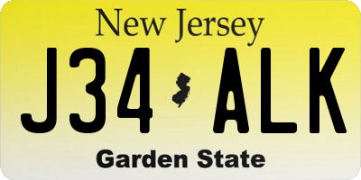 NJ license plate J34ALK