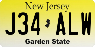 NJ license plate J34ALW