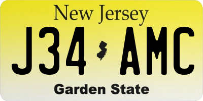 NJ license plate J34AMC