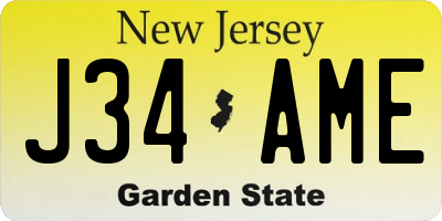 NJ license plate J34AME