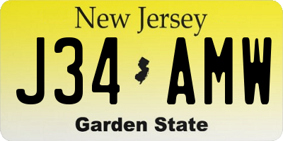 NJ license plate J34AMW